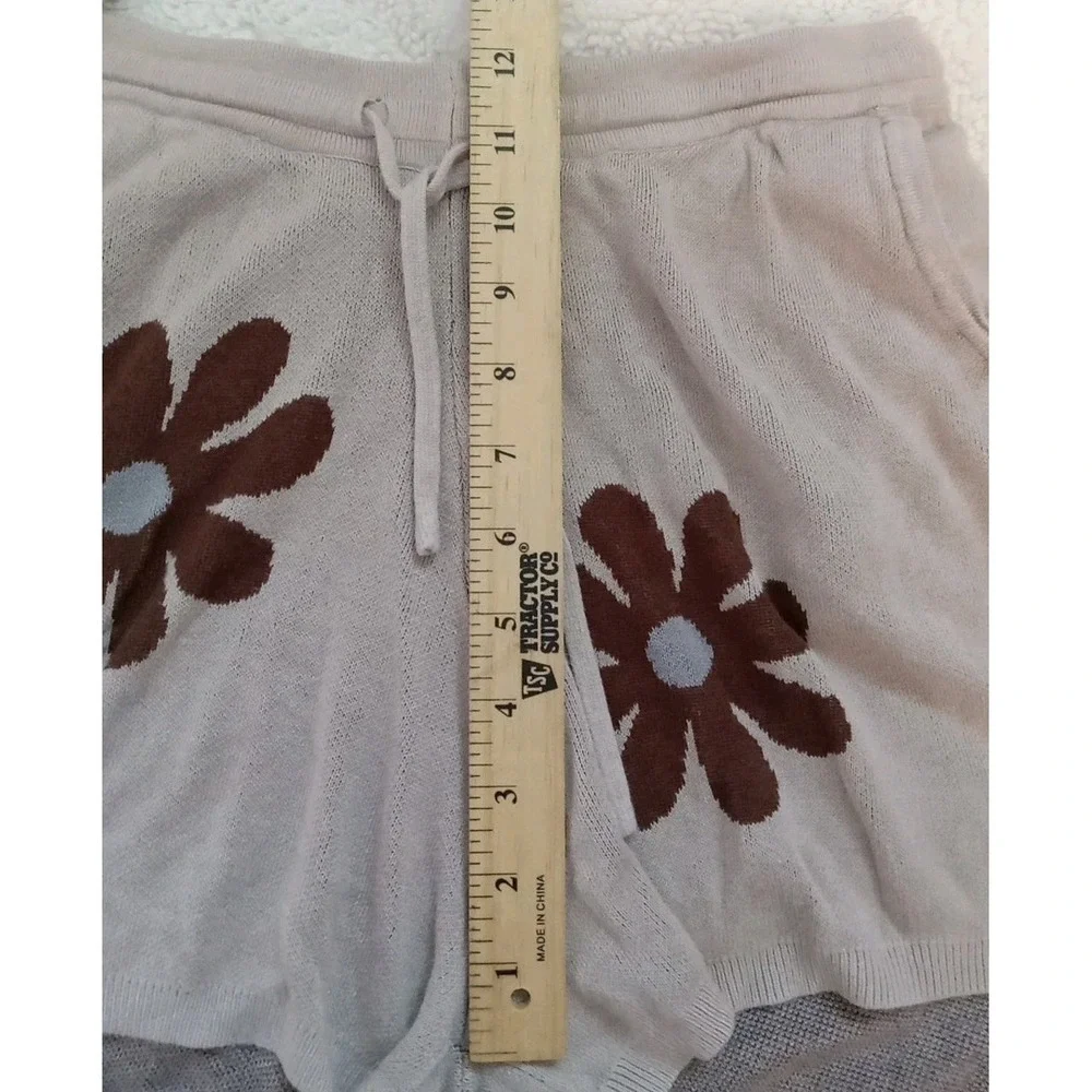 Ekouaer Light‎ Brown Dark Sunflowers Pajama Lounge Shorts/longleeve Knit Set S